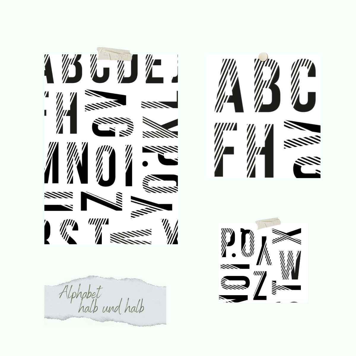 Stamp set - Alphabet - halb und halb