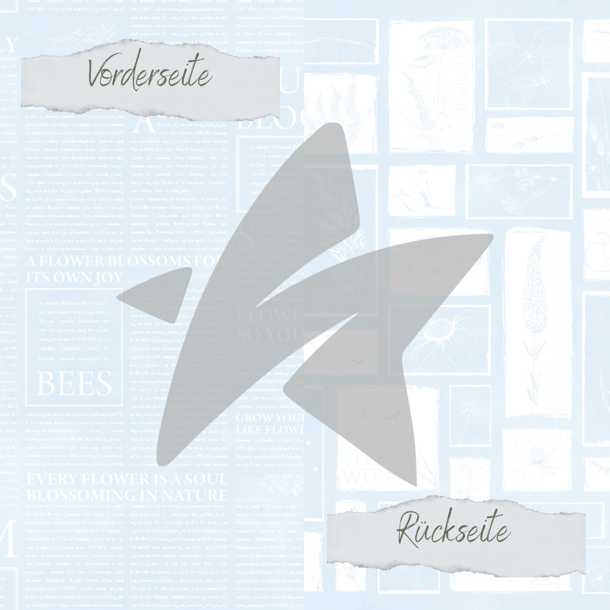 Designpapier - Basic - Baby Blau - Newspaper + Wildflowers - Doppelseitig bedruckt