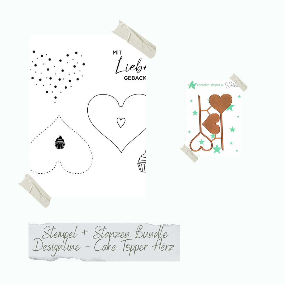 Bundle - Designline - Cake Topper Herz - Stempelset & Stanzen