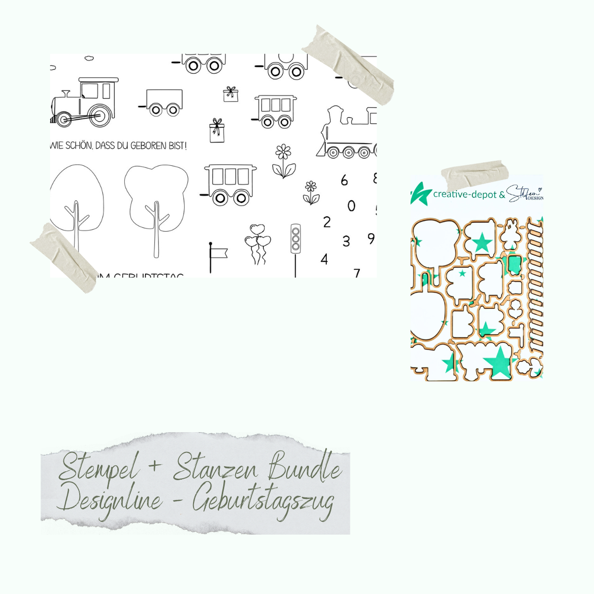 Bundle - Designline - Geburtstagszug - Stamp set & punches