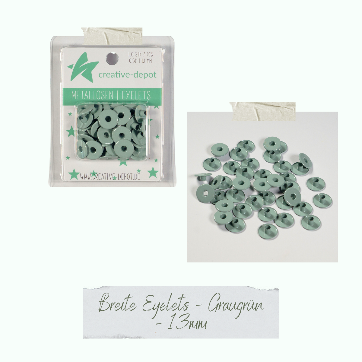 Breite Eyelets - Graugrün - 13 mm