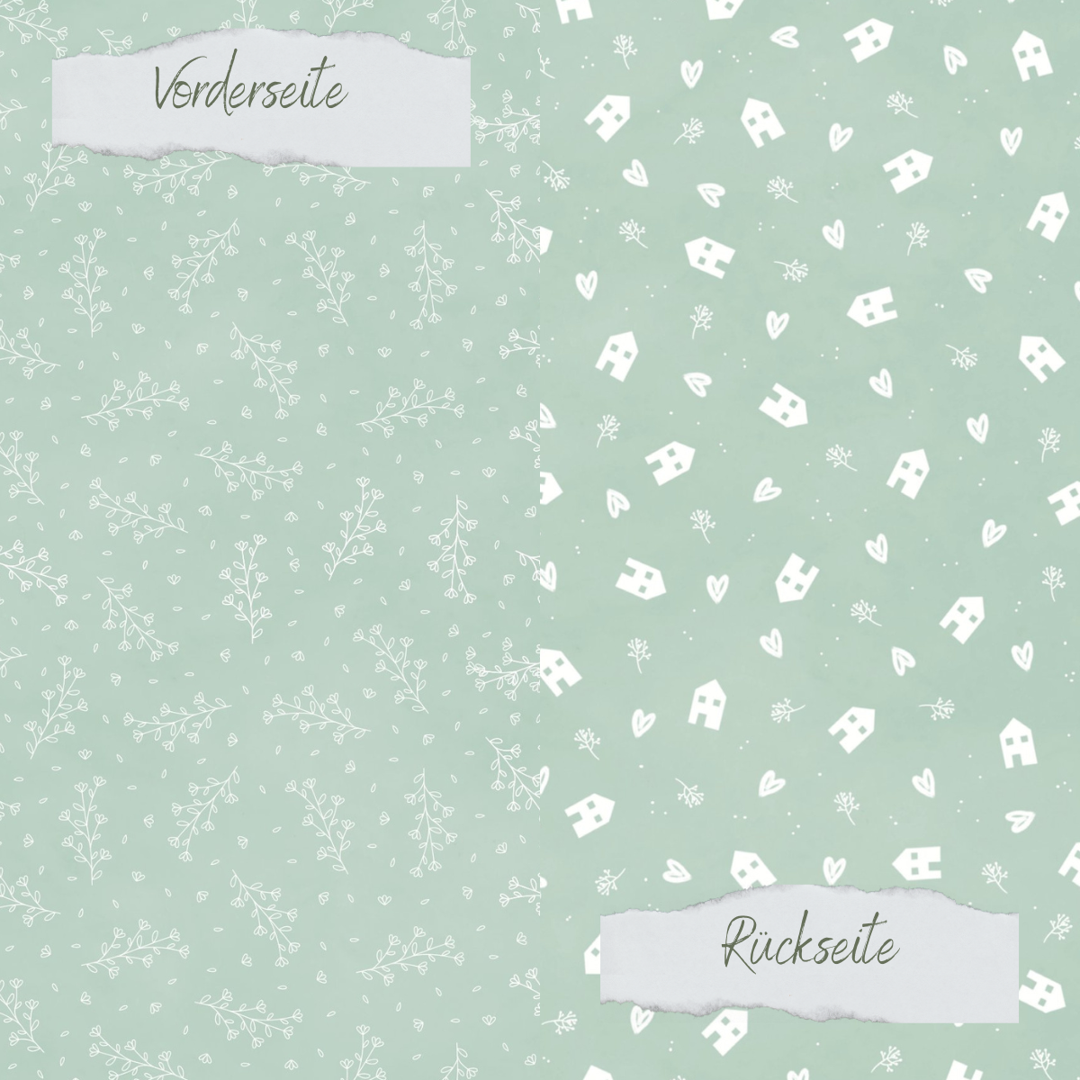 Design paper - Basic - Vintage Mint - Häuser + Zweige - Doppelseitig bedruckt