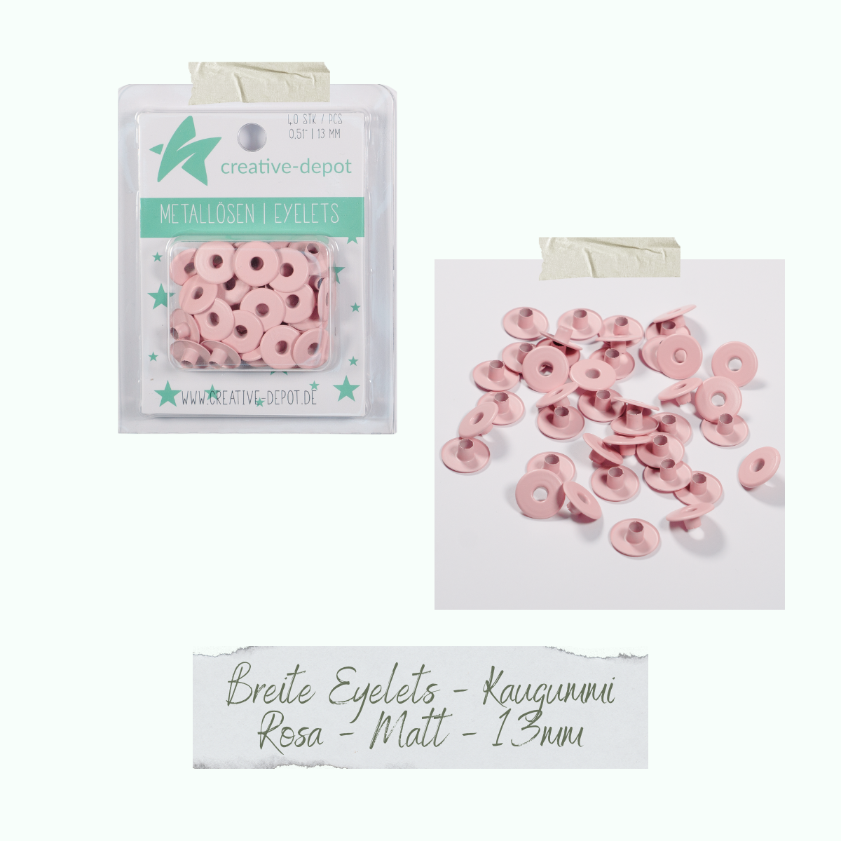 Breite Eyelets - Kaugummi Rosa - Matt - 13 mm