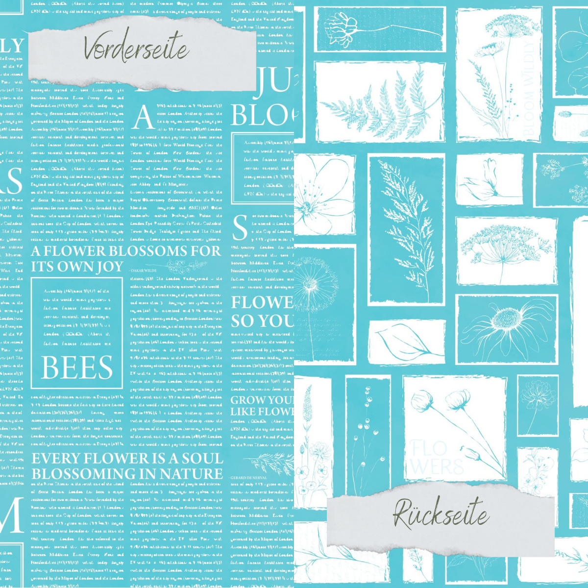 Designpapier - Basic - Pool - Newspaper + Wildflowers - Doppelseitig bedruckt